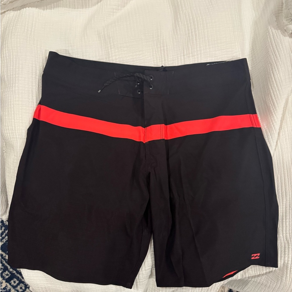 Men's Black Swim Shorts with Red Stripe